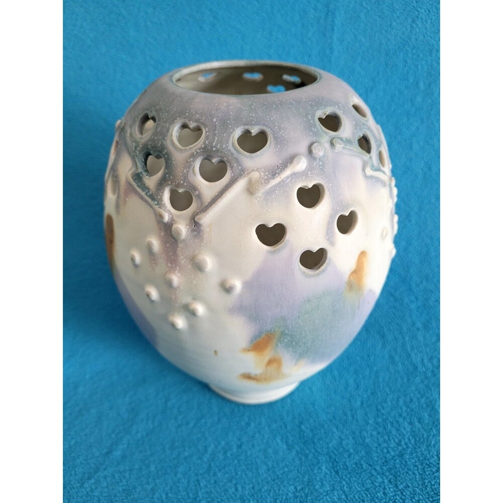 Vintage Signed Rosalyn Tyge Starship Studio Art Pottery Reticulated 8” Vase